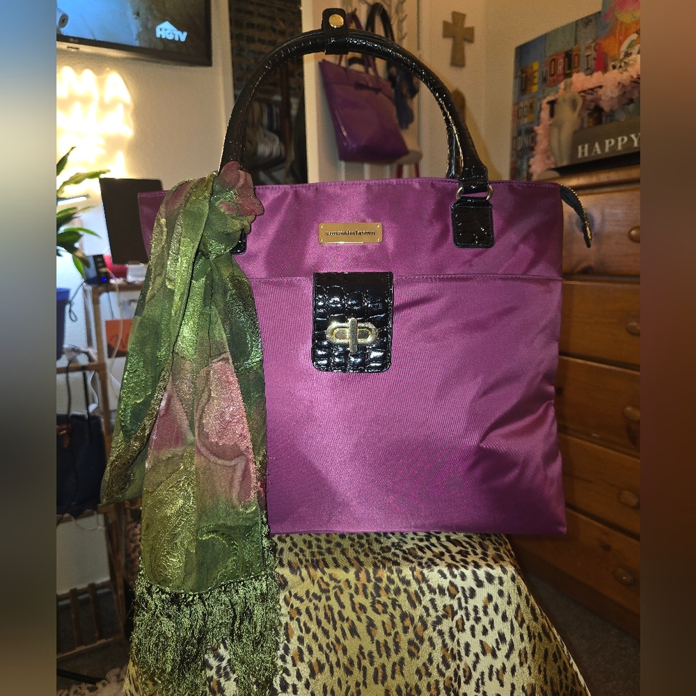 🎉 NWOT Purple / Black Women's Large Tote Bag By Samantha Brown - Picture 1 of 13